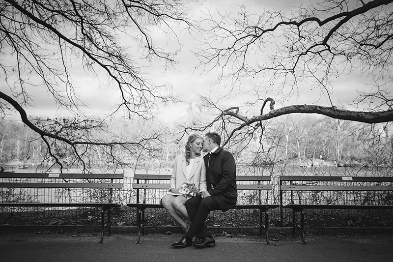 black & white central park elopement
