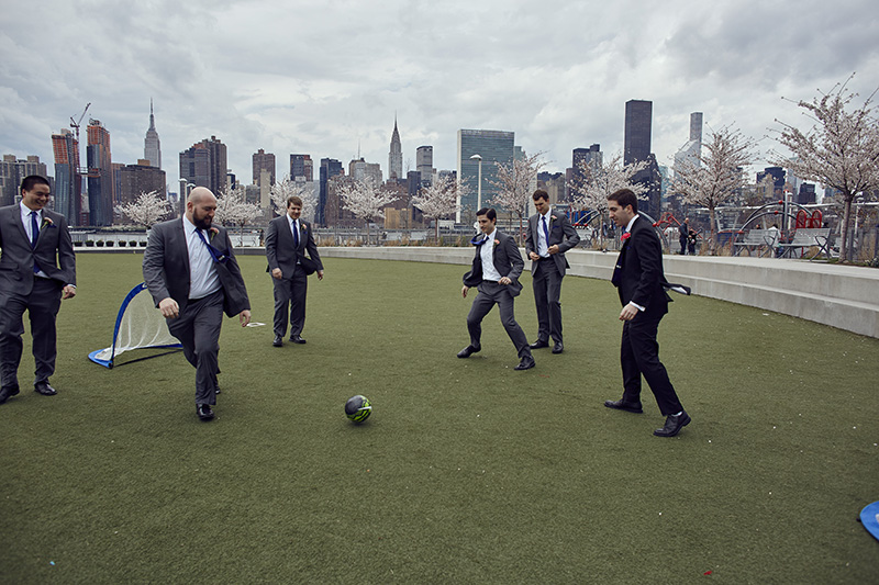 groomsmen playing soccer