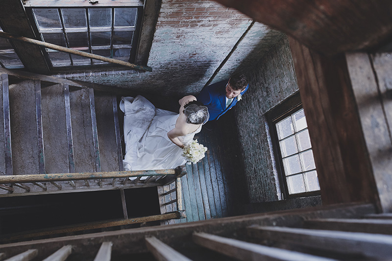 bride and groom from above