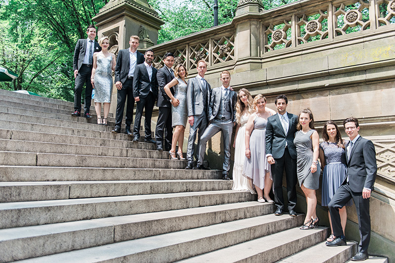 bridal party on the stairs