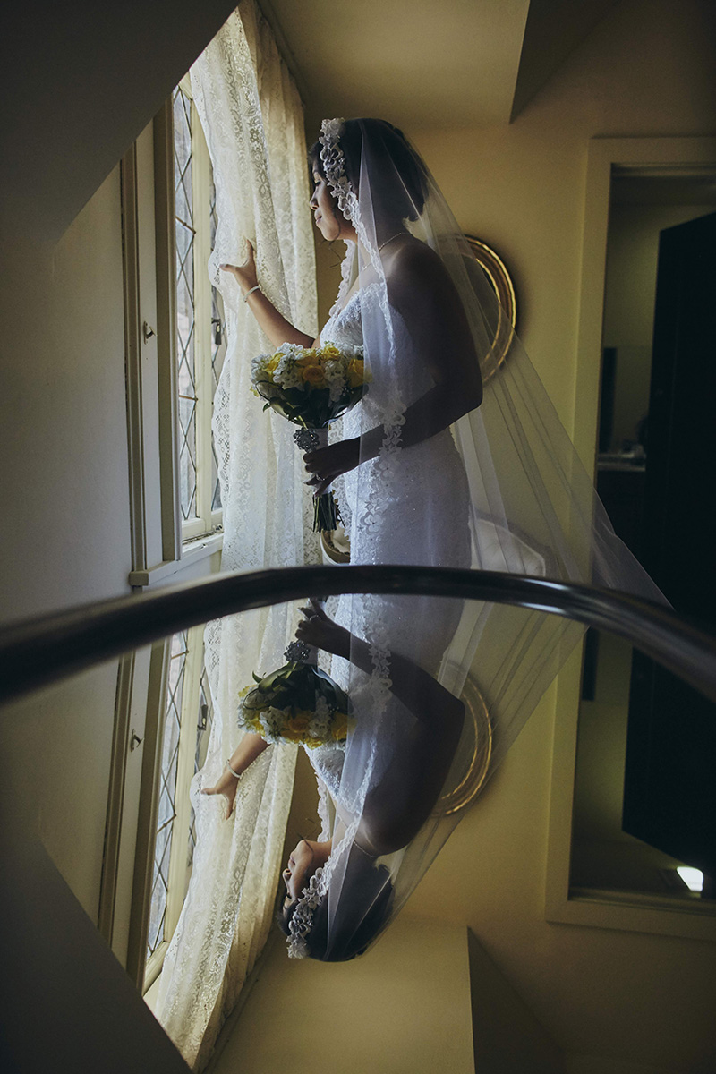 bride looking out the window