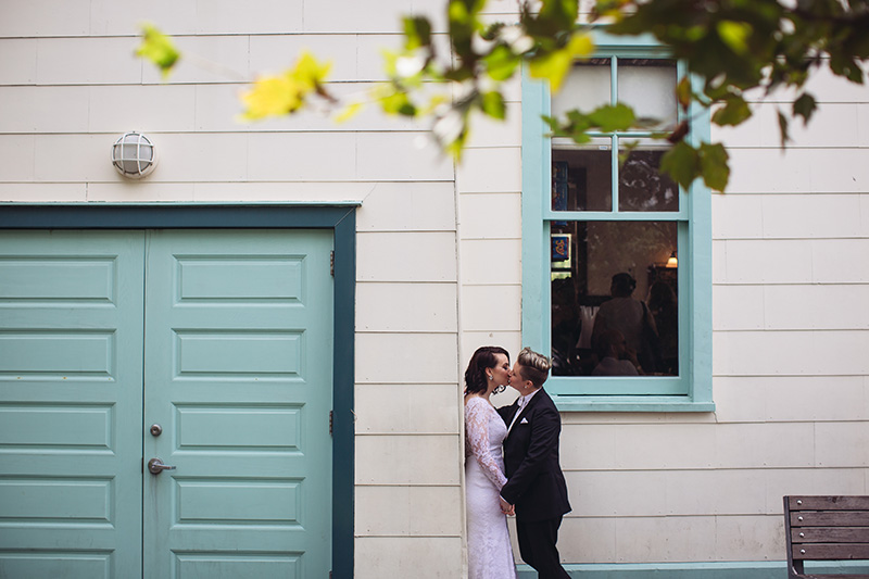 brides kissing