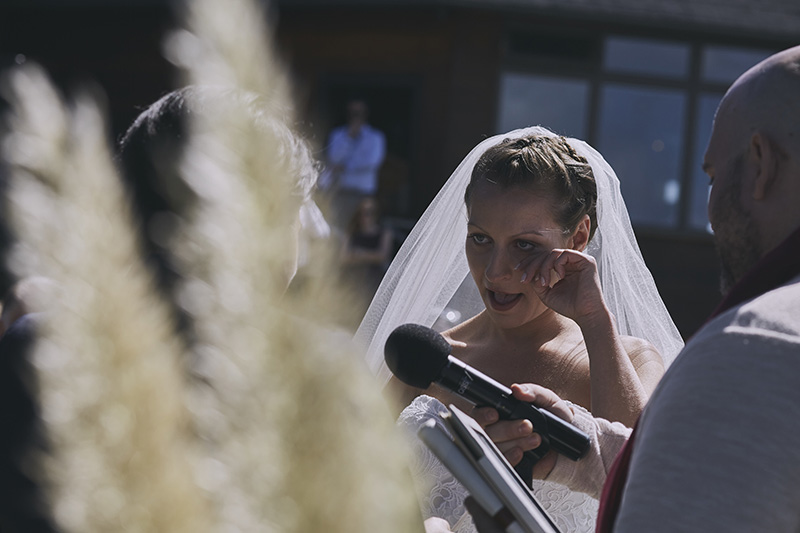 bride crying to wedding vows