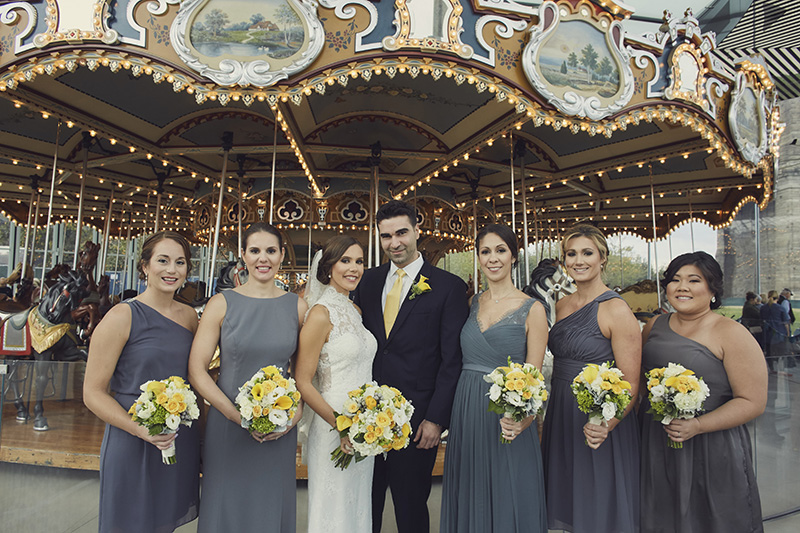 bride and groom with bridesmaids