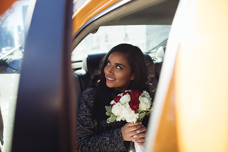bride in a cab