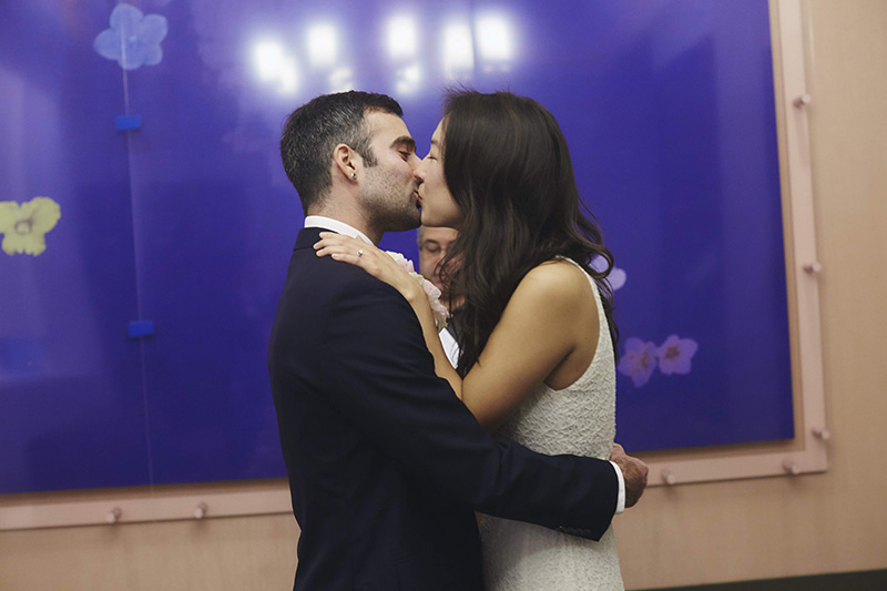 Wedding first kiss