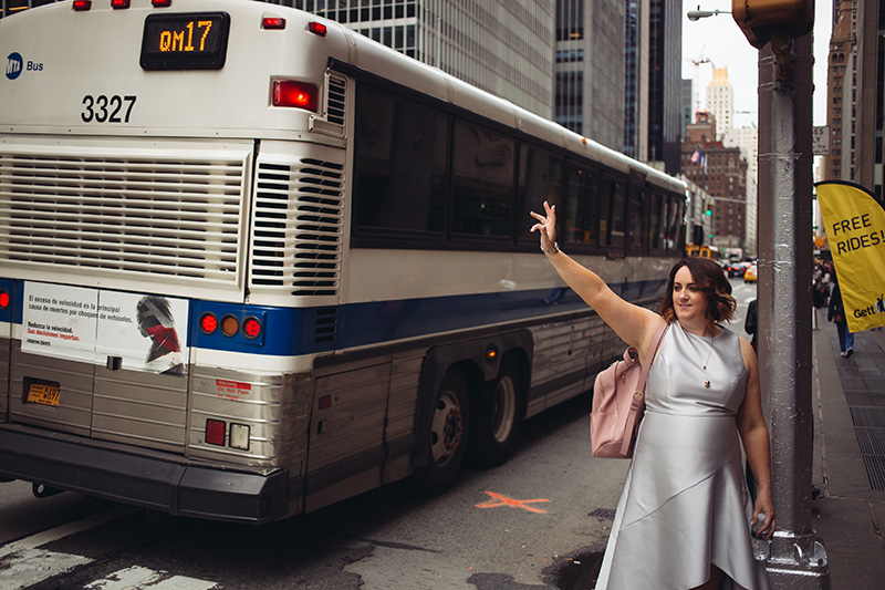 bride hailing a NYC taxi
