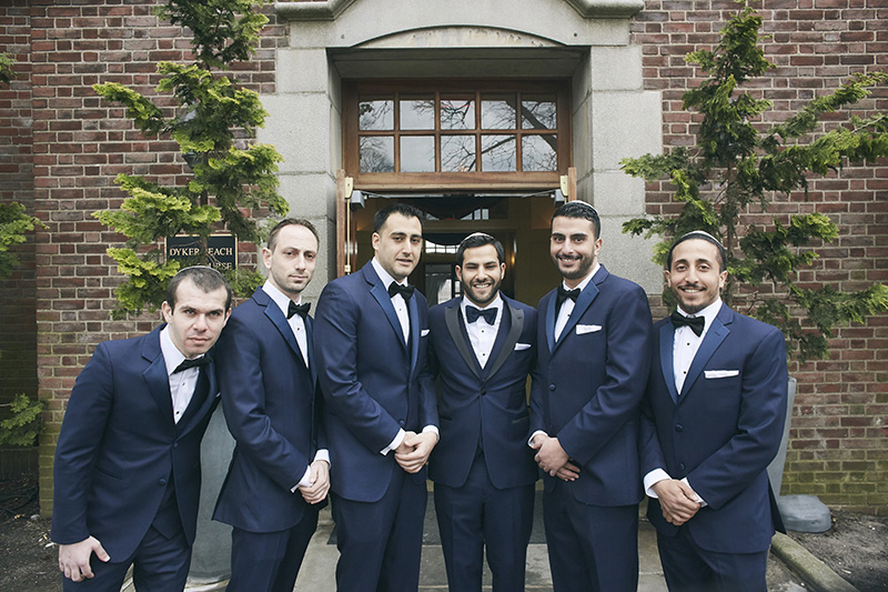 Groom and groomsmen portrait at Brooklyn Orthodox Jewish wedding