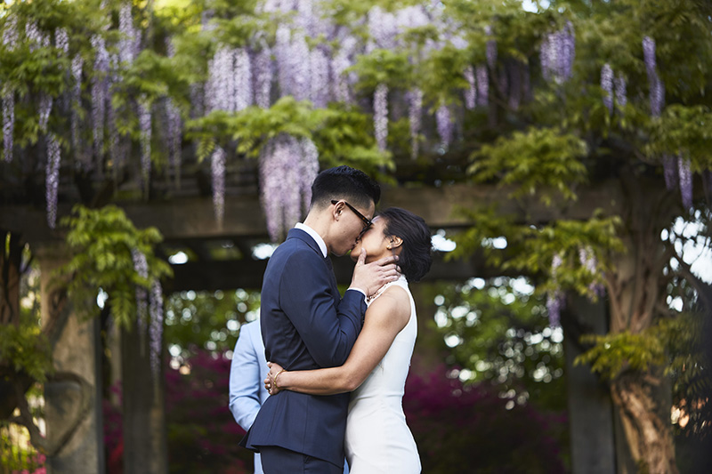 brides and grooms wedding kiss