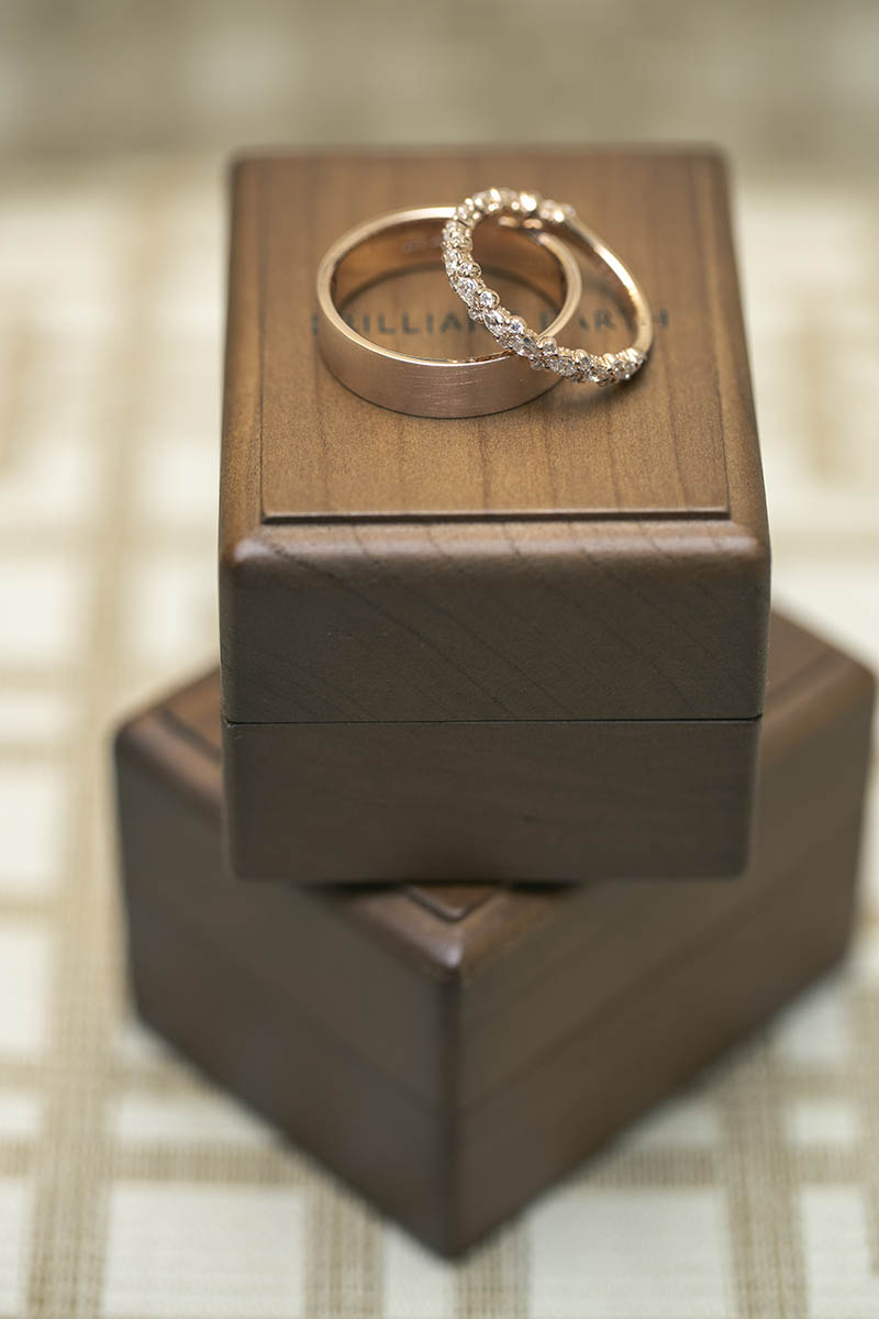 Wedding rings on wooden box