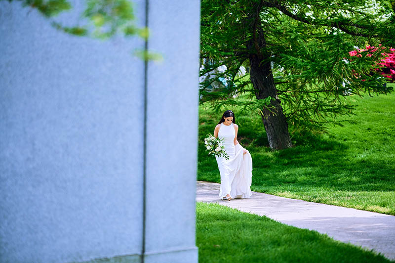 Bride walking to do the first look