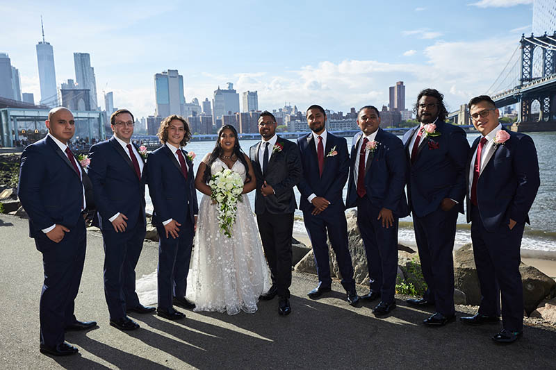 Bridal party portrait in DUMBO