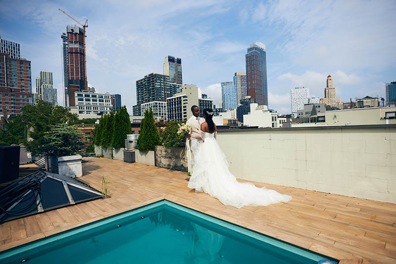 Bride and groom at rooftop