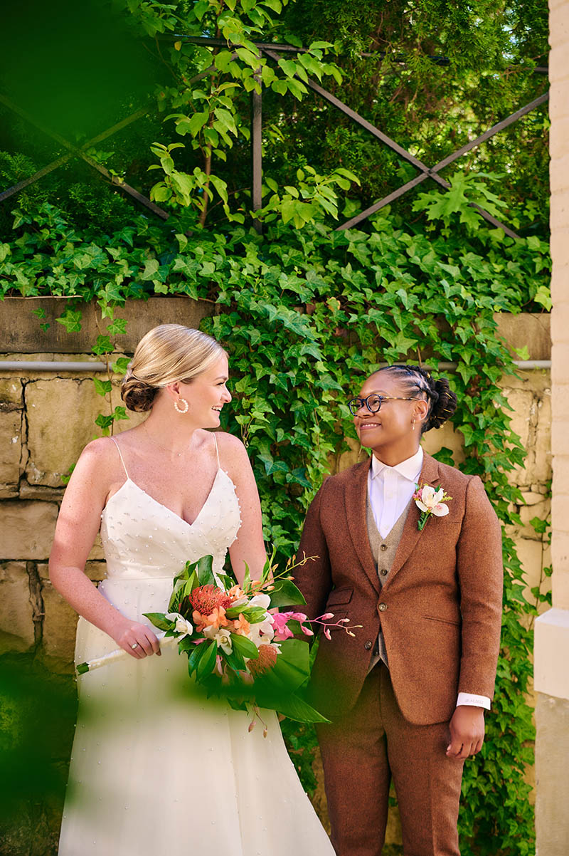 Interracial gay brides portrait