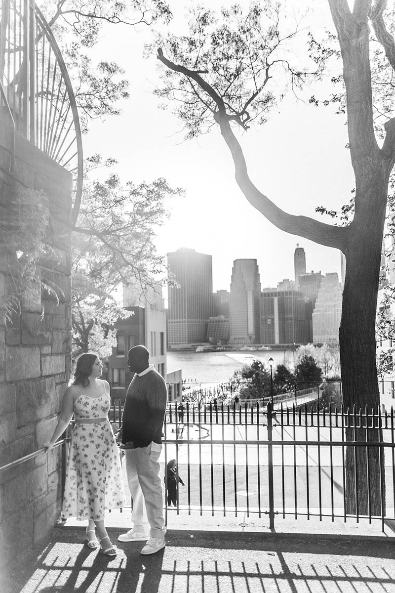 Black and white engagement photo