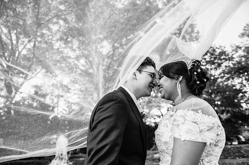 Black and white Indian wedding portrait