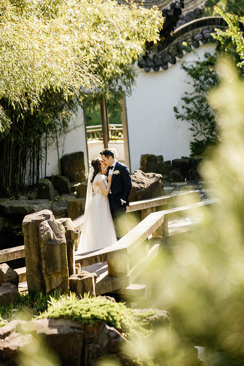 Snug Harbor Chinese Garden wedding portrait