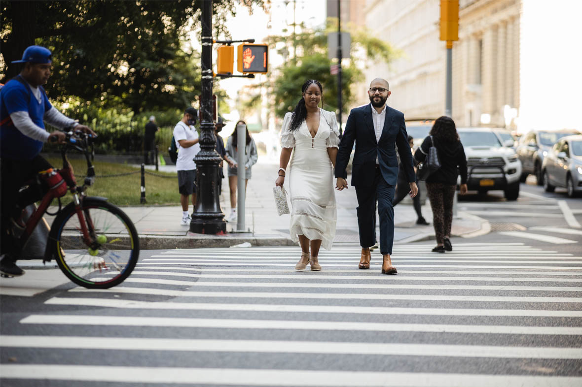 Couple crossing the street