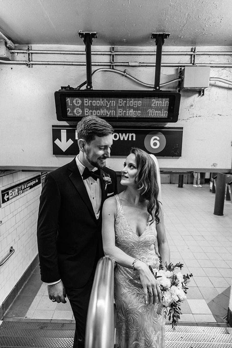Bride and groom in NYC subway