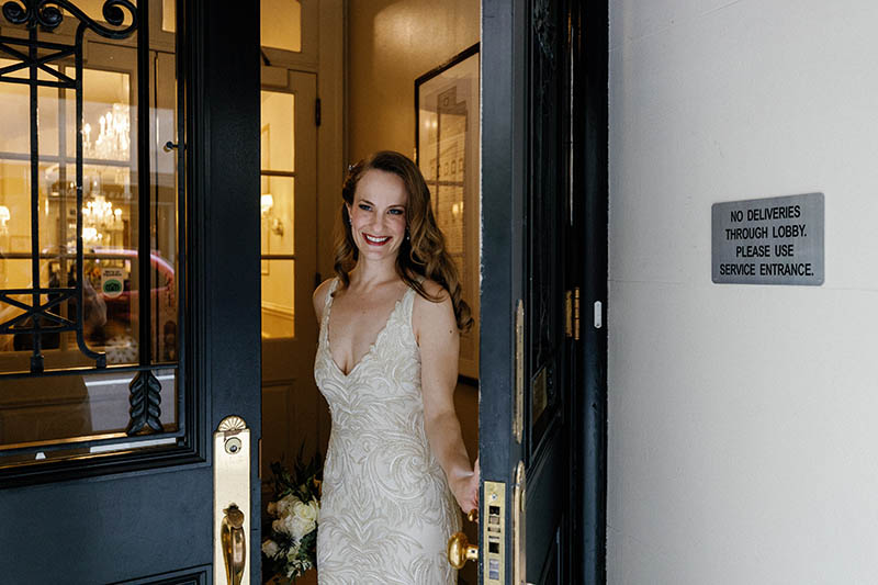 Bride openning the door