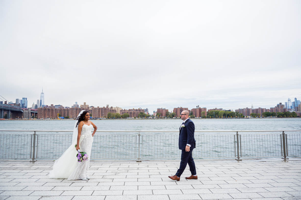 Waterfront wedding portrait