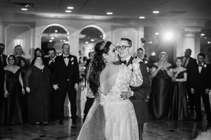 Black and white photo of first wedding dance
