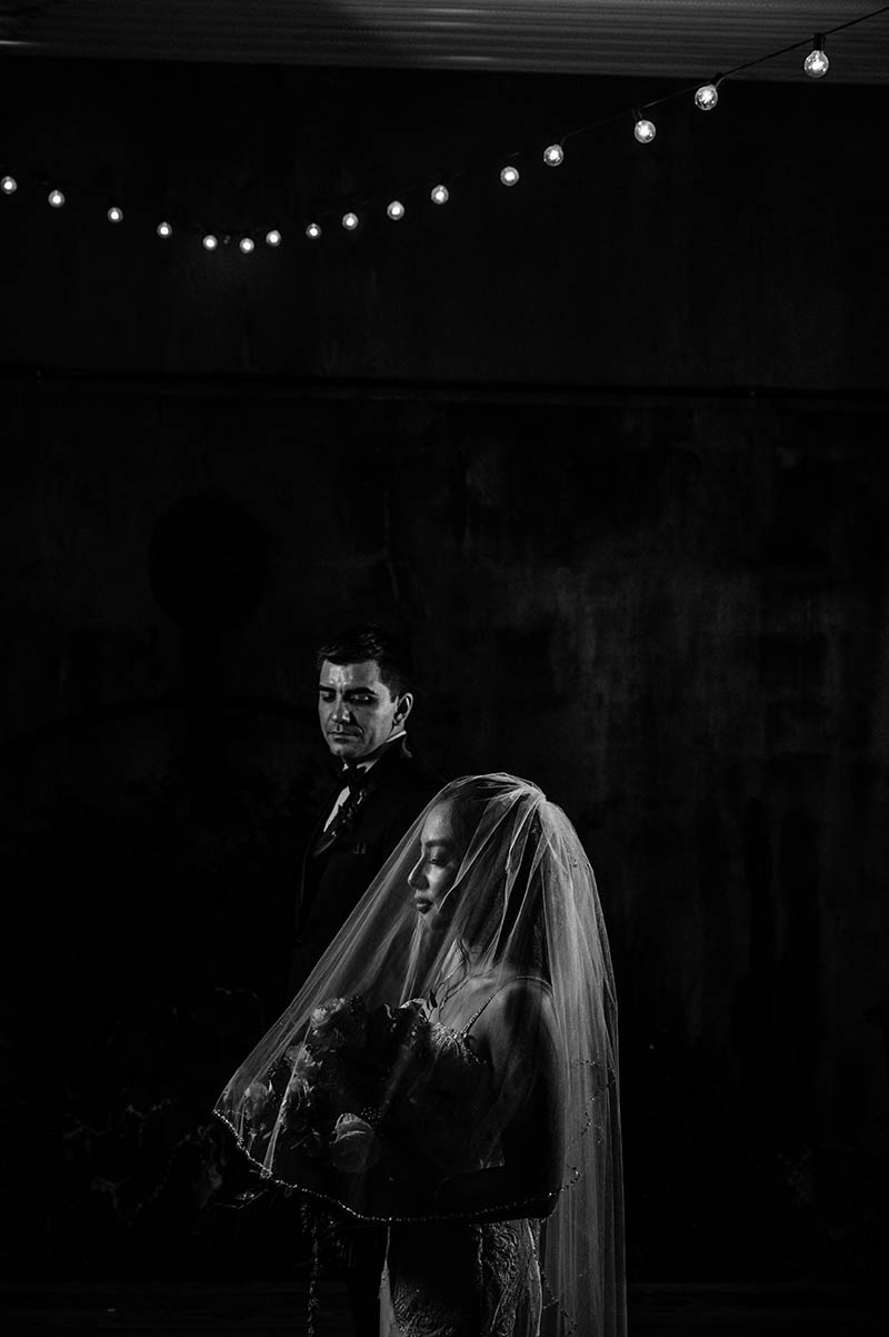 Bride and groom black and white portrait