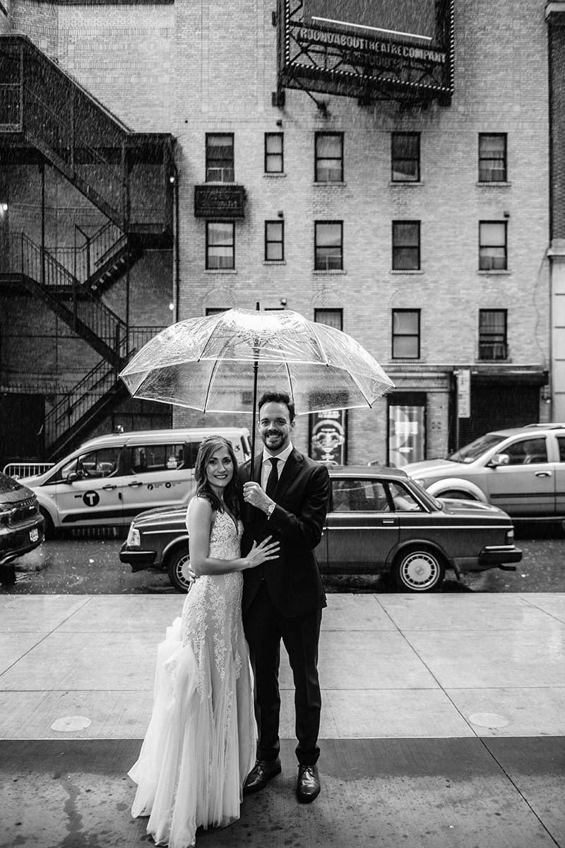 Rainy wedding day portrait