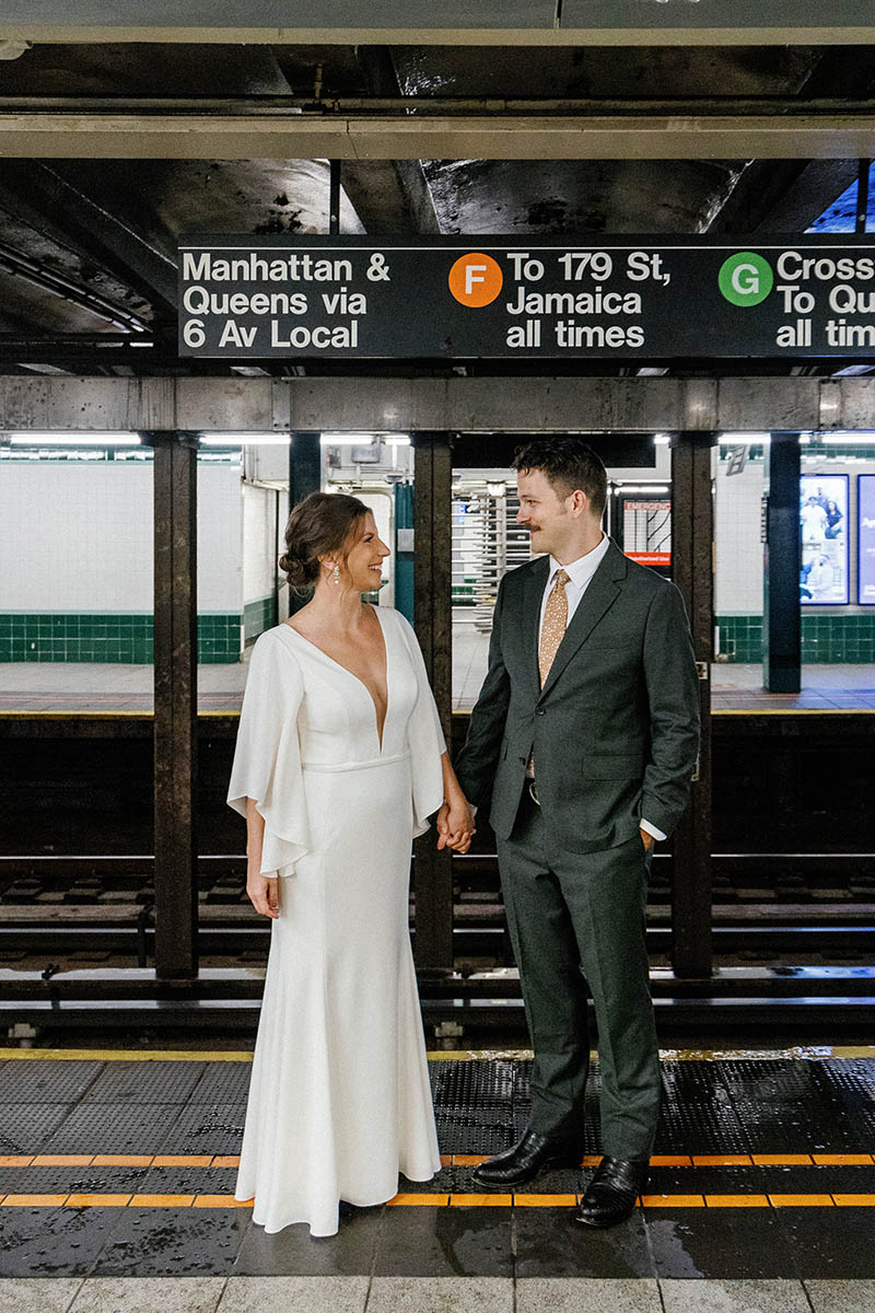 NYC Subway Bergen Street wedding portrait