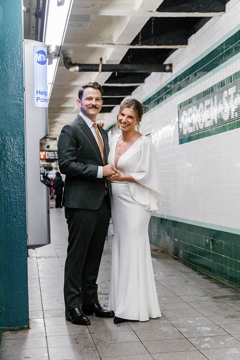 NYC subway Bergen Station wedding portrait
